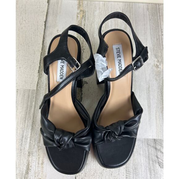 Steve Madden Womens 9.5 Black Acceptance Faux Leather Heel Platform Sandals NEW - Picture 2 of 9